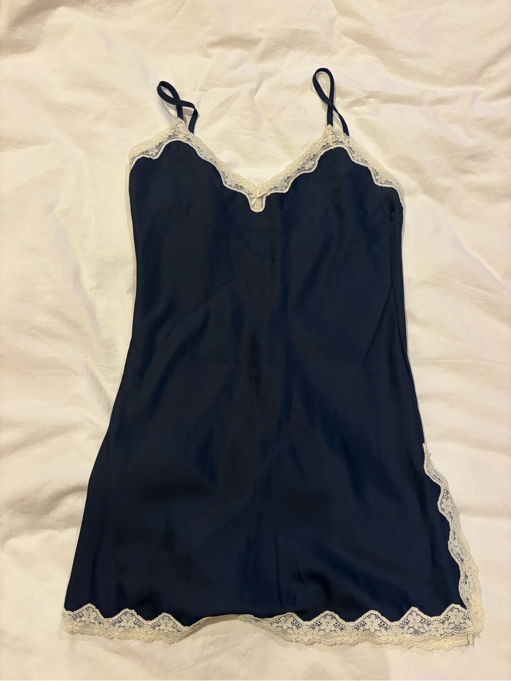 Brandy Melville Navy Slip Dress with Cream Lace Trim